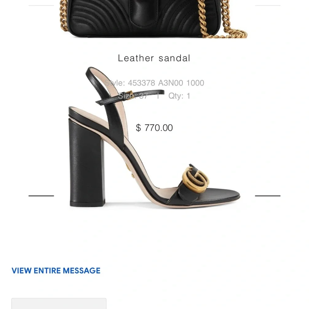 Gucci Black Leather Double G Ankle-Strap Heels